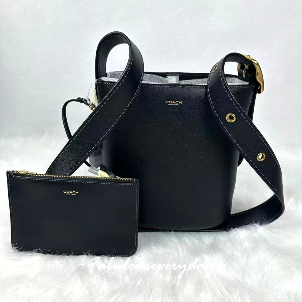 Coach Men Bleecker Bucket Bag 21 Crossbody Leather/Brass/Black CCX07 NWT + Pouch